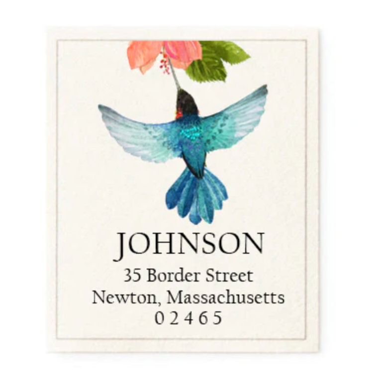 Return Address Labels, Azure Hummingbirds, Set of 100